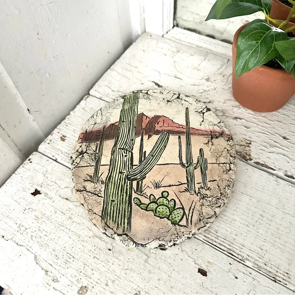 Vintage Green and Sand/BeigeDesert Cactus Trivet/Wall Hanging